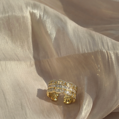 18K Gold Plated Baguette & Pavé Open Ring