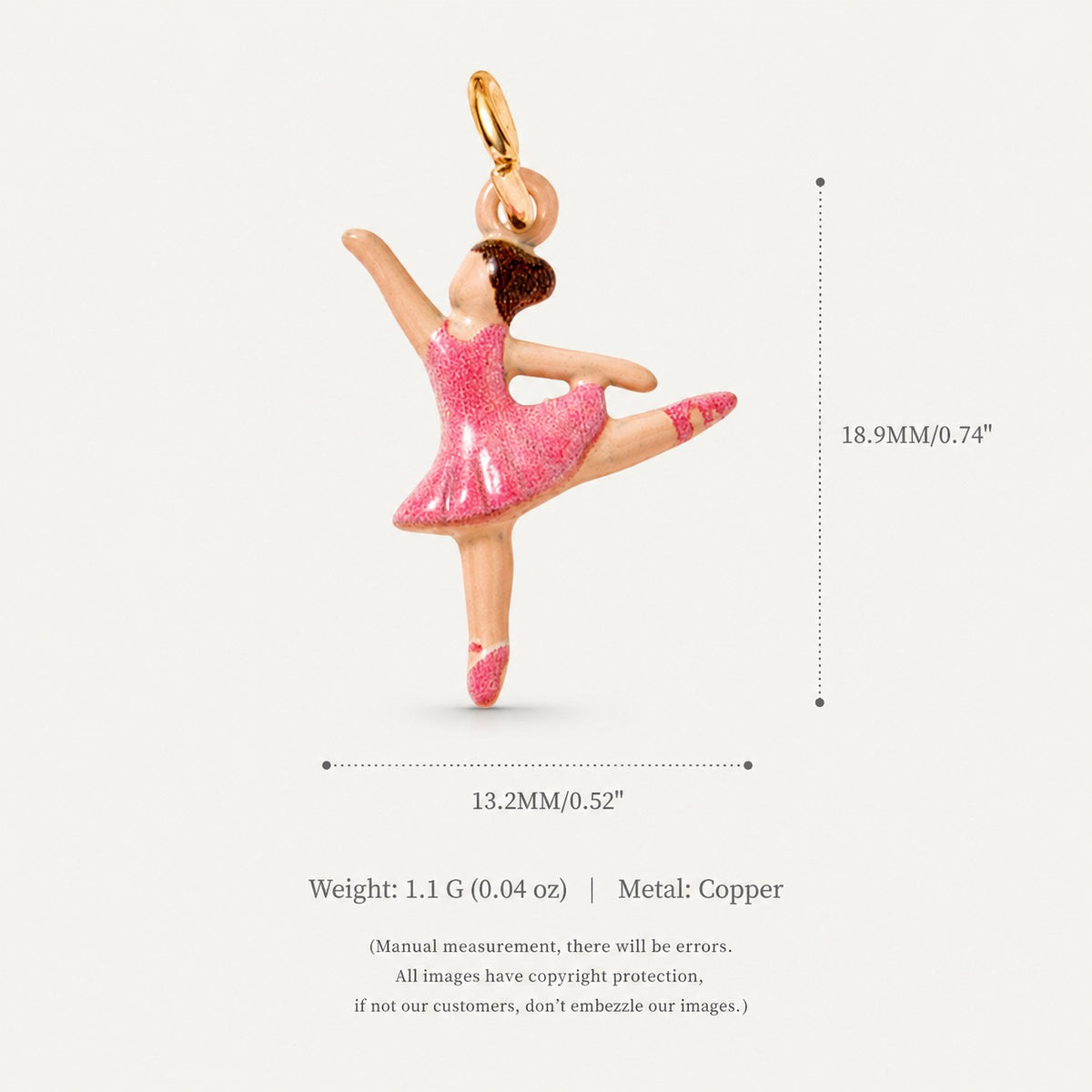 Ballet Story Copper Charm Collection - Pink Leaping Ballerina