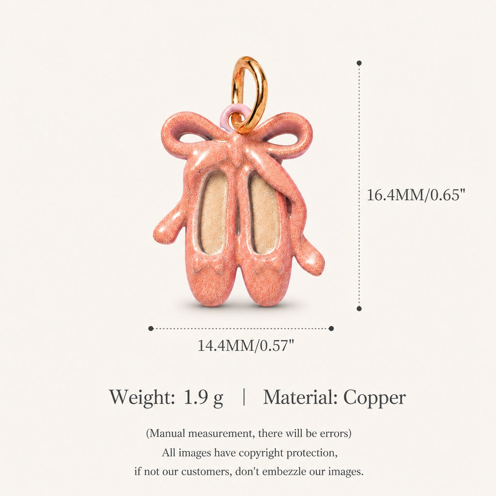 Ballet Story Copper Charm Collection - Pink Bow Ballet Slippers