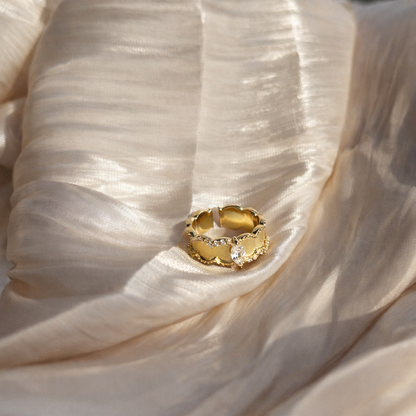 Vintage-Inspired Brushed Gold Scalloped Ring