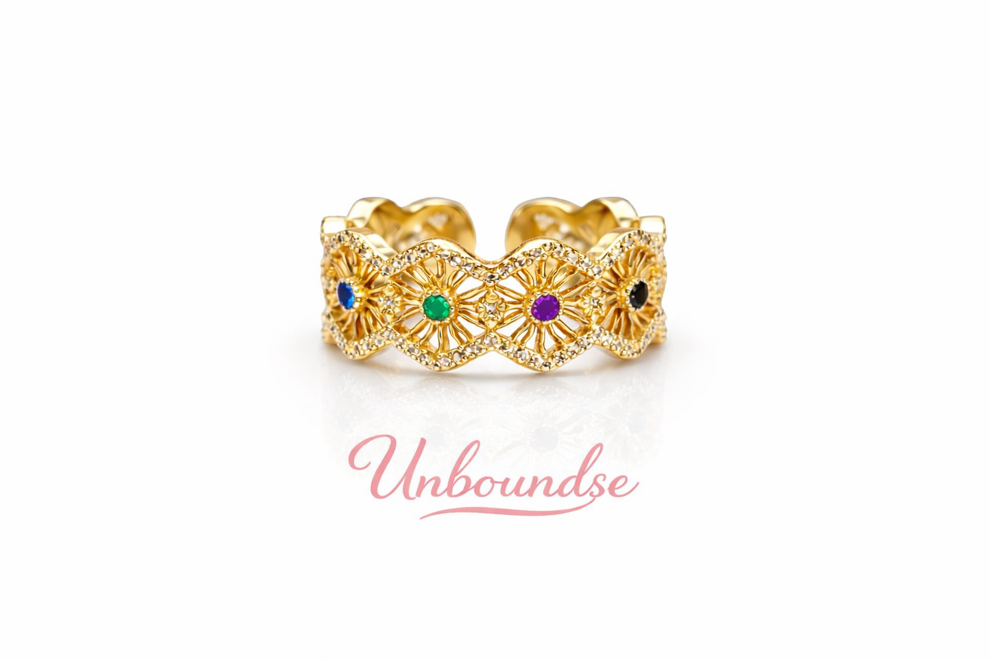Vintage Floral Openwork Ring – 18K Gold Plated