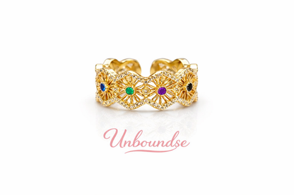 Vintage Floral Openwork Ring – 18K Gold Plated