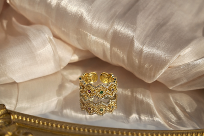 Vintage Floral Openwork Ring – 18K Gold Plated