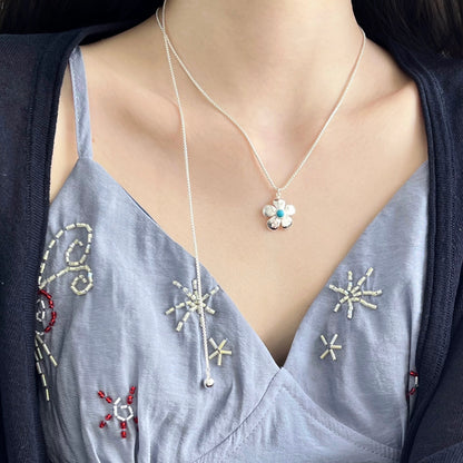 Silver Flower Turquoise Adjustable Lariat Necklace