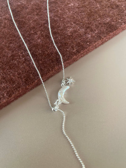 Moon Pearl Lariat Necklace