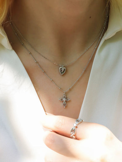 Silver Plated Vintage Layered Cross Necklace