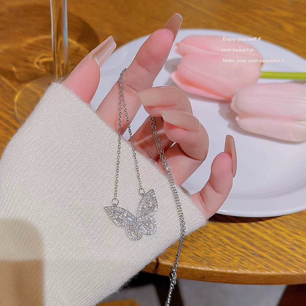 Glistening Filigree Butterfly Necklace | Luxe Stainless Steel Statement