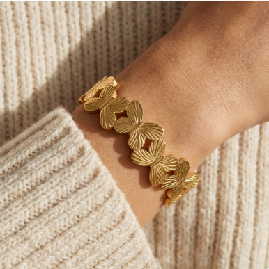 Eternal Bloom Cuff |Embossed Butterfly Stainless Steel Bangle