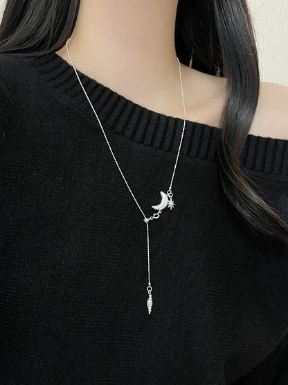 Moon Pearl Lariat Necklace