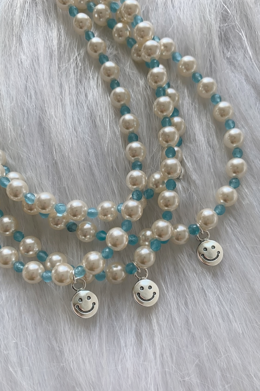 Blue Pearl Smiley Charm Necklace