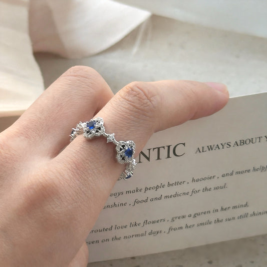 Silver Plated Sapphire Tone Ring