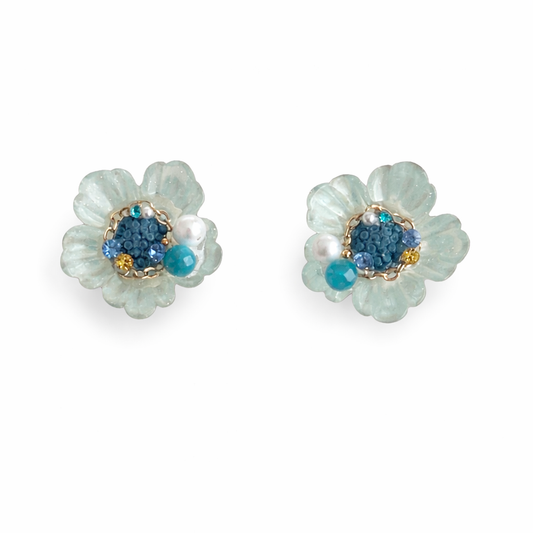 Blue Bloom Floral Stud Earrings