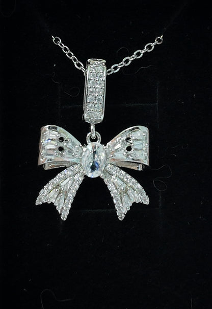 Coquette Crystal Ribbon Necklace | Luxe Stainless Steel Bow Pendant