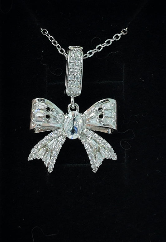 Coquette Crystal Ribbon Necklace | Luxe Stainless Steel Bow Pendant