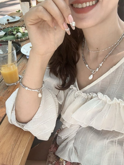 Transparent Glass Pearl Drop Necklace