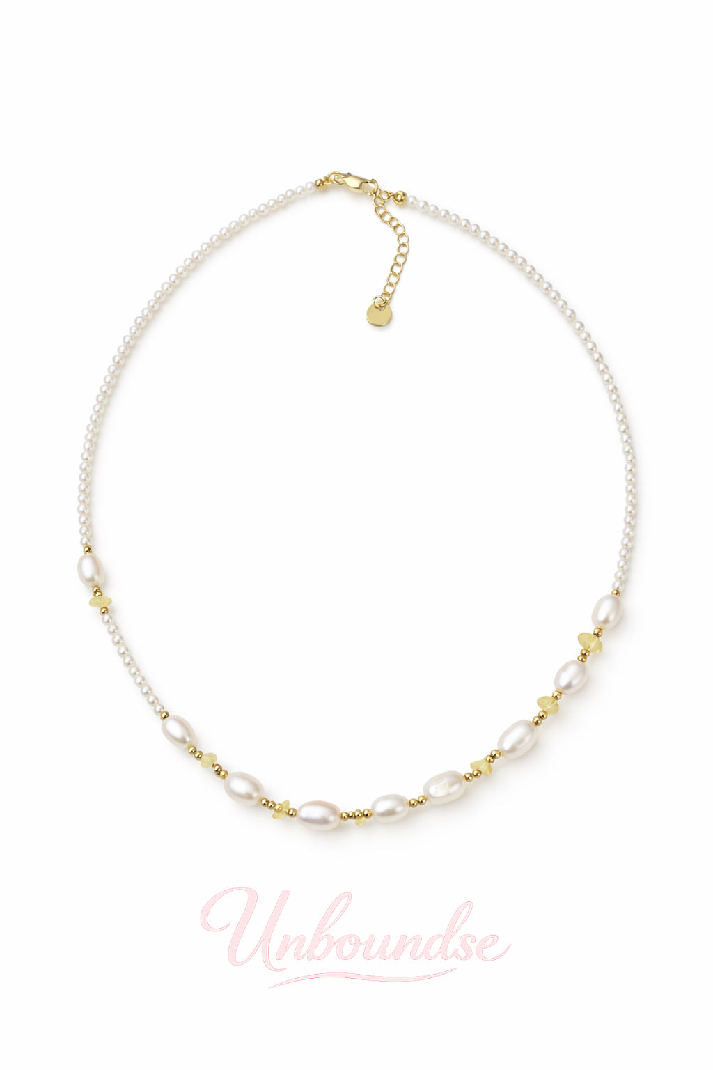 Halskette aus Citrin und Süßwasserperlen 