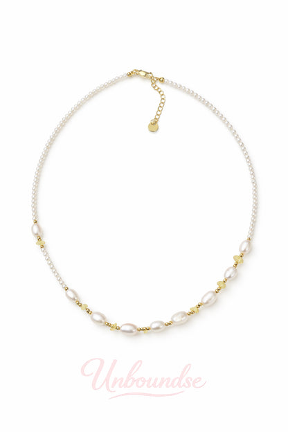 Halskette aus Citrin und Süßwasserperlen 