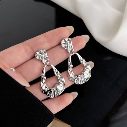 Modern Sculpted Silver Drop Earrings – 925 Sterling Silver Posts