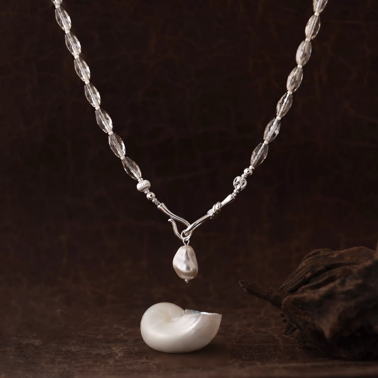 Transparent Glass Pearl Drop Necklace