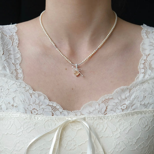 Ivory Pearl Bow Pendant Necklace