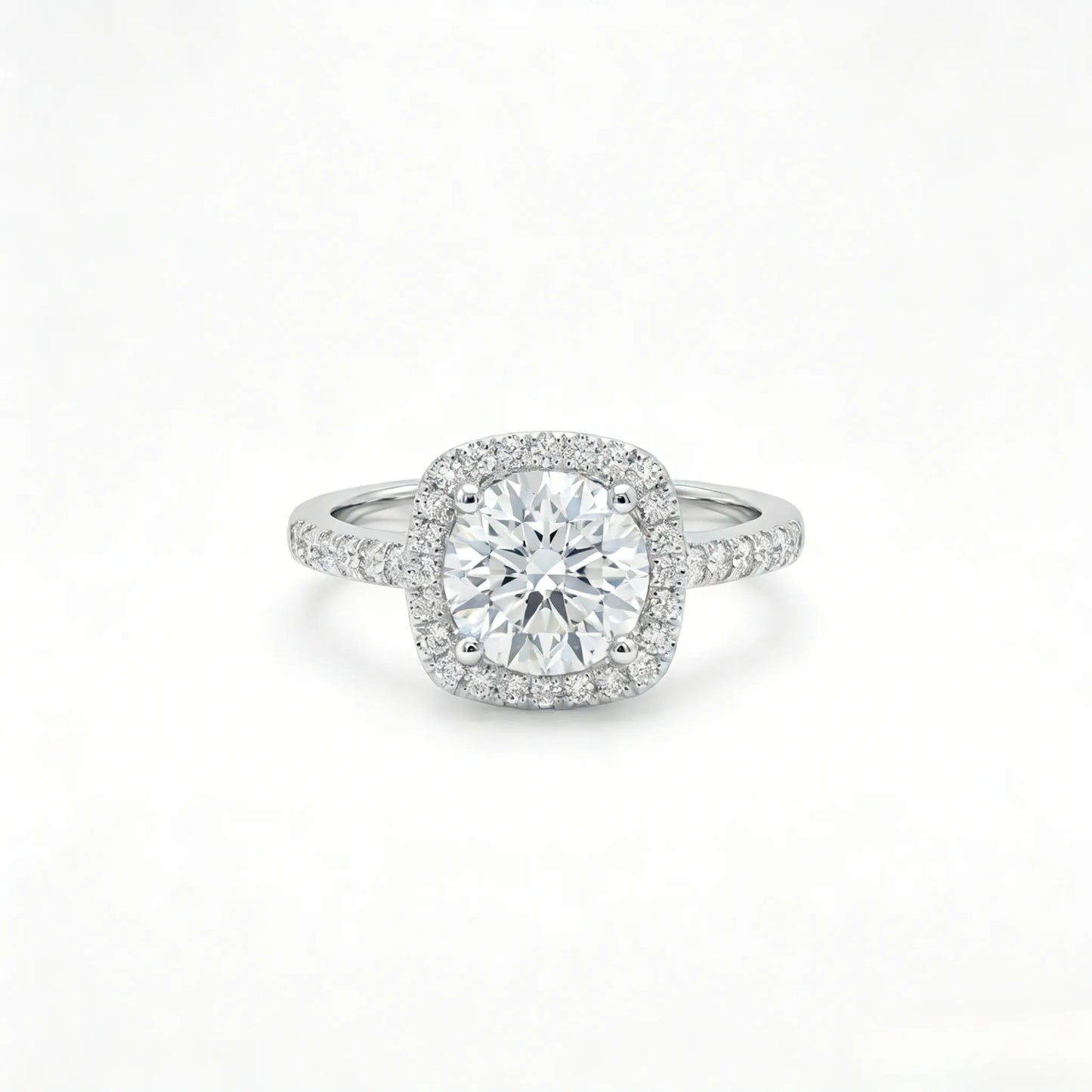 Dainty Round Cut Cushion Halo Pavé Band Ring(Adjustable Ring)