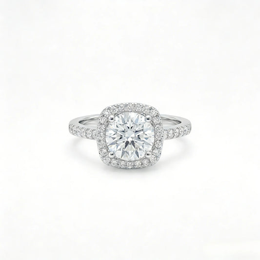 Dainty Round Cut Cushion Halo Pavé Band Ring(Adjustable Ring)