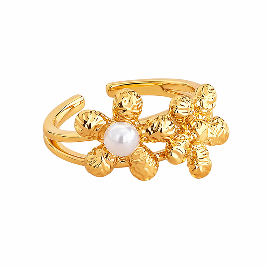 Golden Bloom Pearl Ring