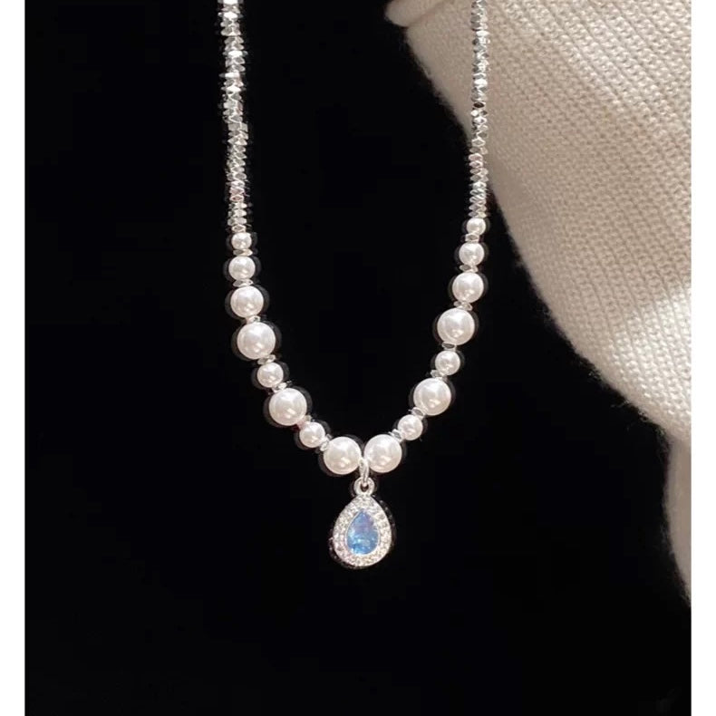 Sea Blue Pearl Pendant Necklace