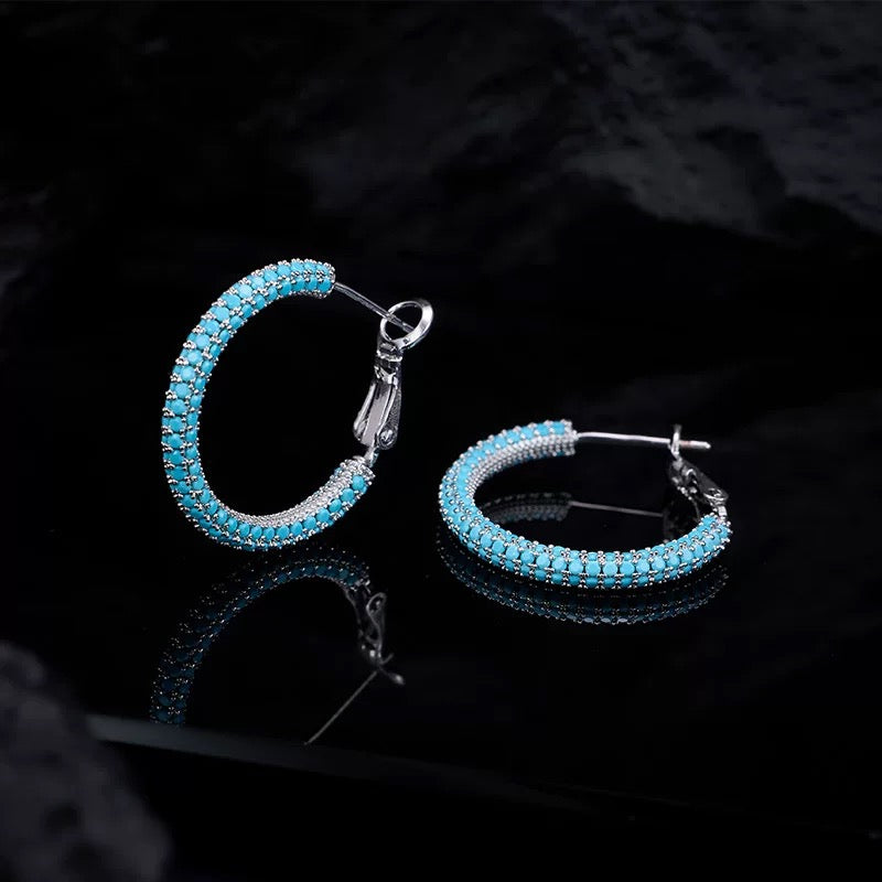 18K White Gold Plated Premium Brass | Full Pave Zirconia Huggies