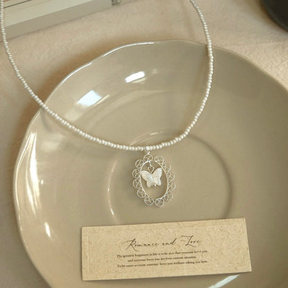 Vintage Butterfly Shell Bead Necklace