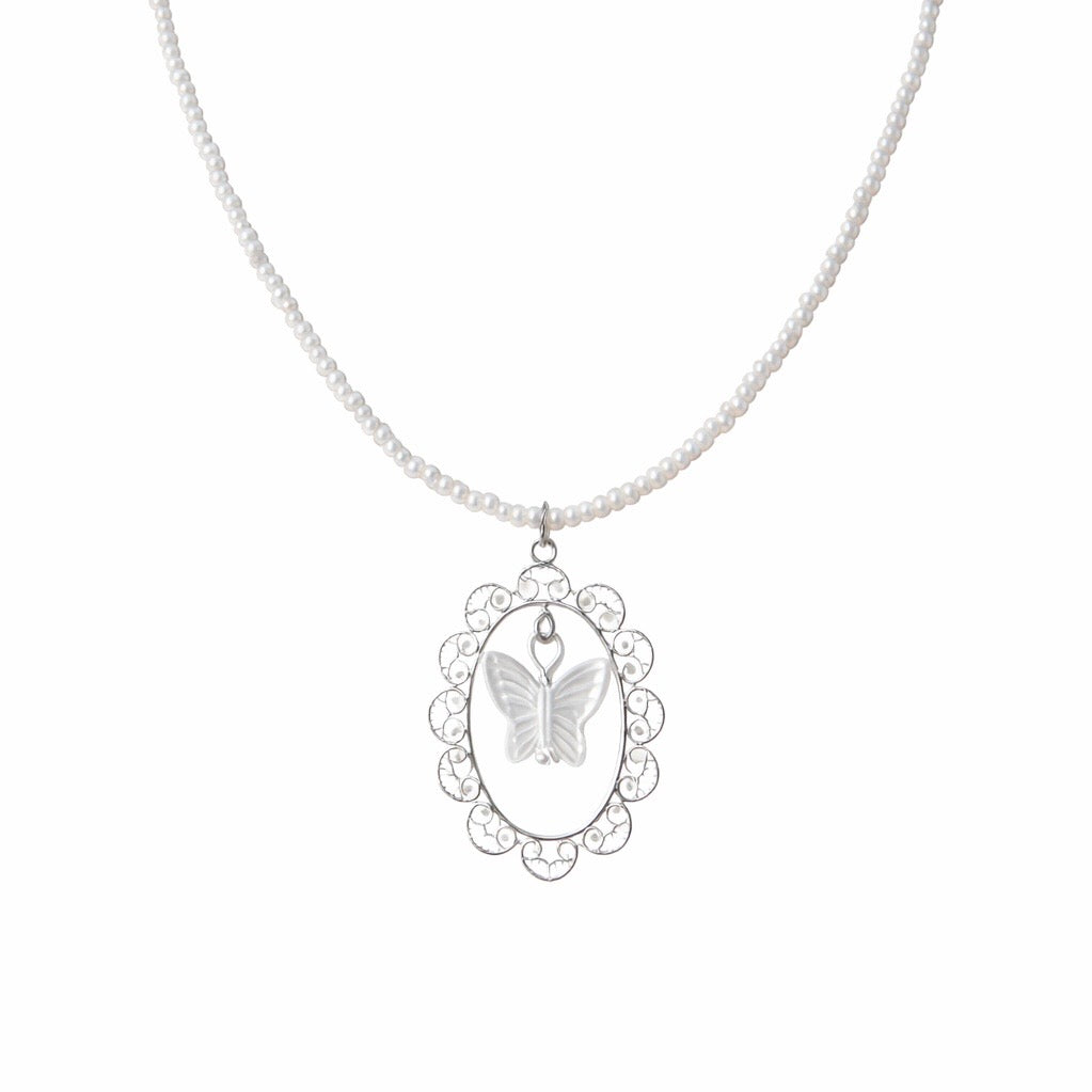 Vintage Butterfly Shell Bead Necklace