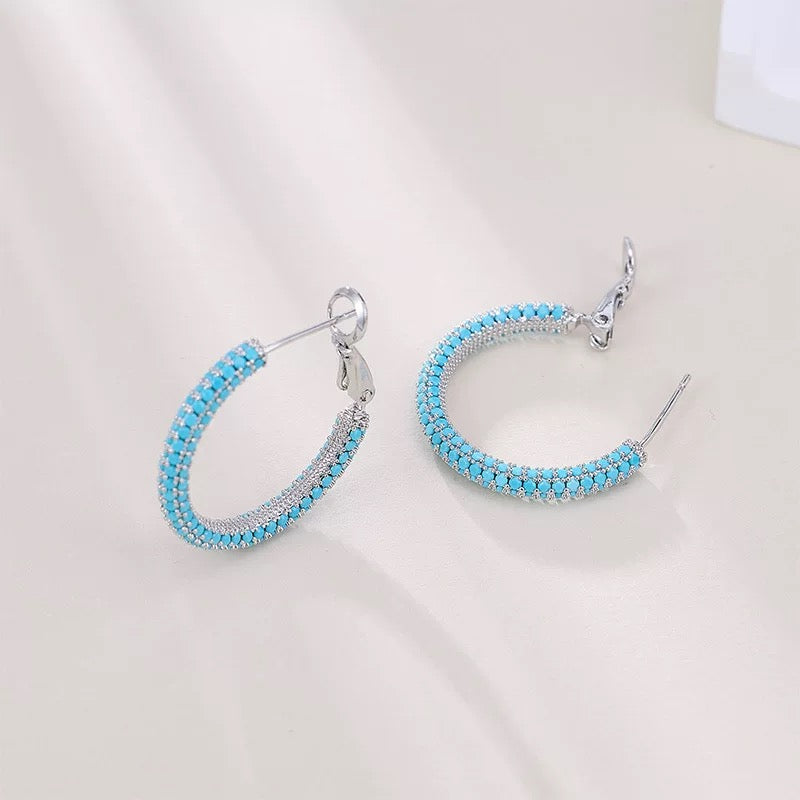 18K White Gold Plated Premium Brass | Full Pave Zirconia Huggies