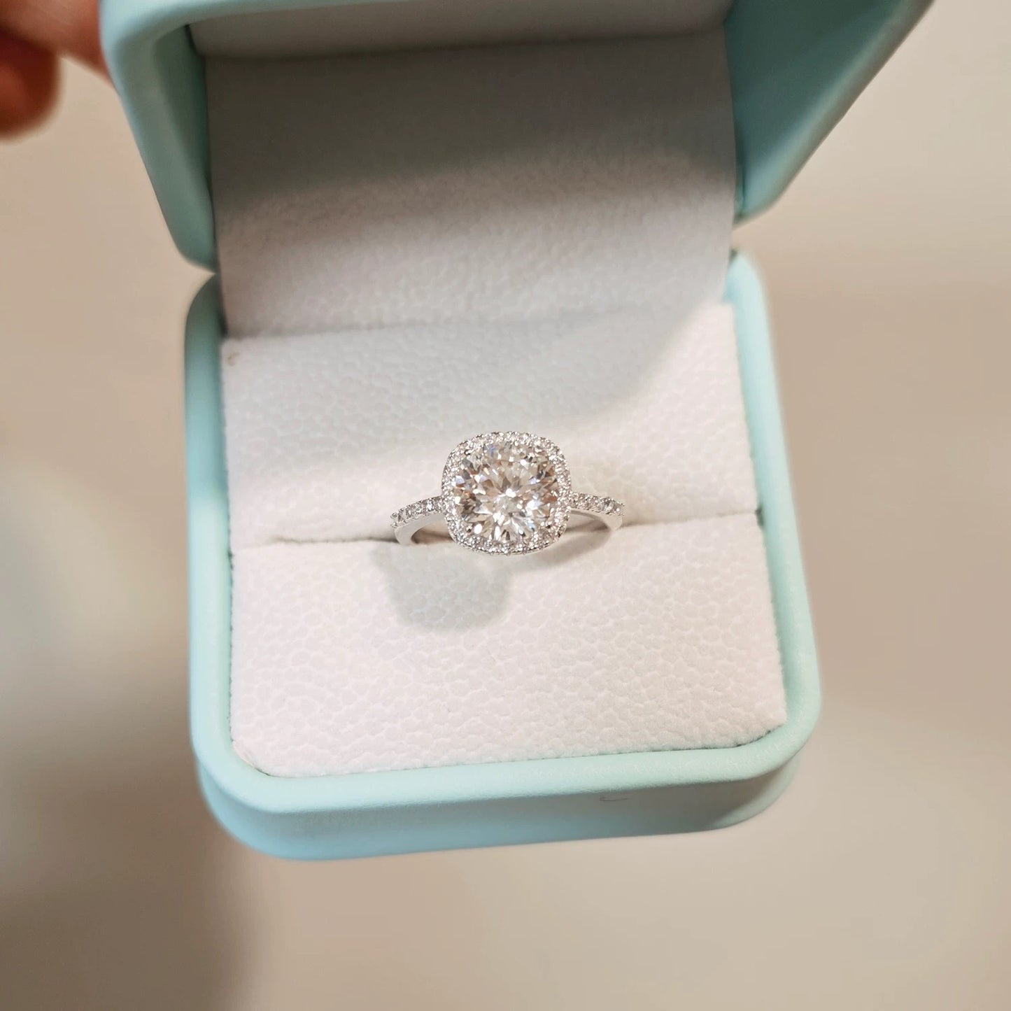 Dainty Round Cut Cushion Halo Pavé Band Ring(Adjustable Ring)