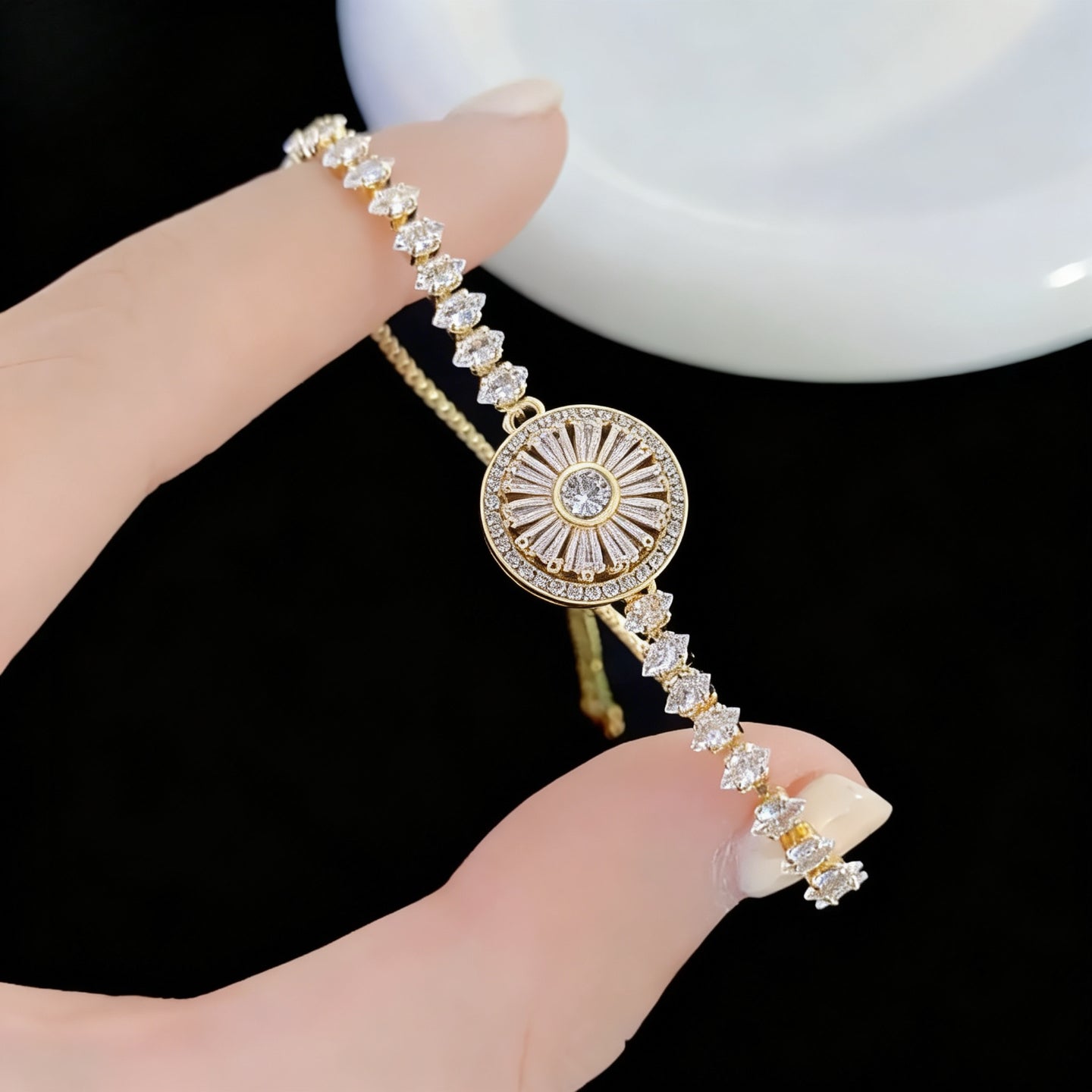 Glistening Halo Spinner Tennis Bracelet | Radiant Copper & Zircon