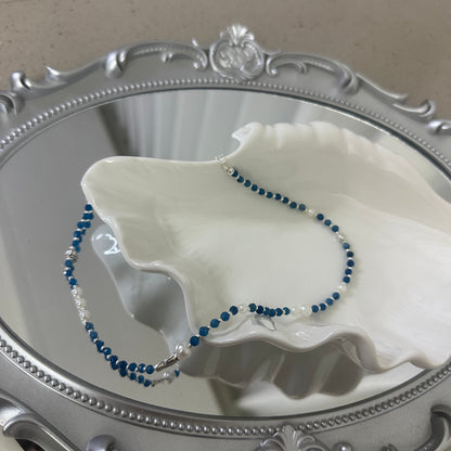 Mehrlagige Halskette aus natürlichen blauen Kristallperlen