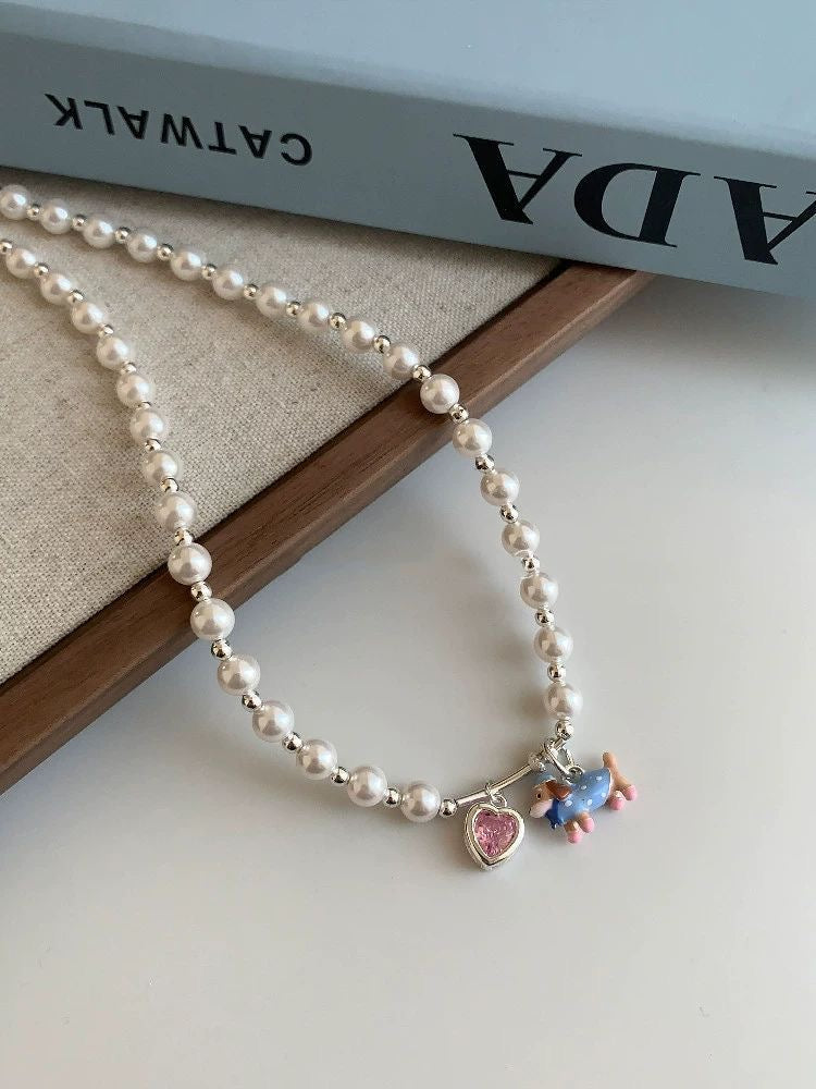 Pearl Heart Charm Necklace