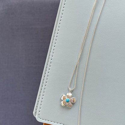 Silver Flower Turquoise Adjustable Lariat Necklace