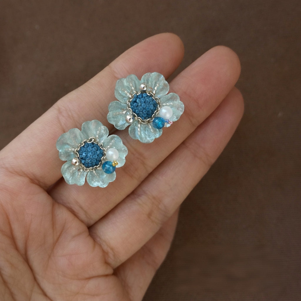 Blue Bloom Floral Stud Earrings