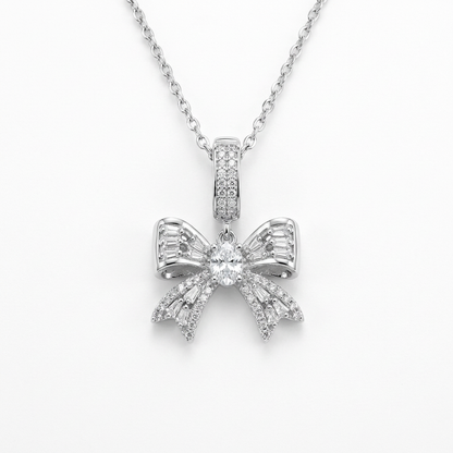 Coquette Crystal Ribbon Necklace | Luxe Stainless Steel Bow Pendant