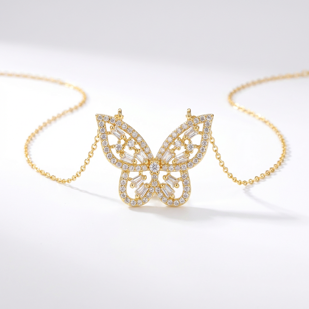 Glistening Filigree Butterfly Necklace | Luxe Stainless Steel Statement