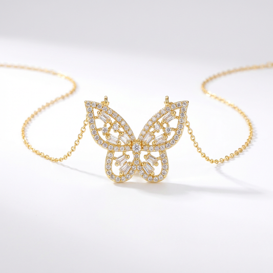 Glistening Filigree Butterfly Necklace | Luxe Stainless Steel Statement