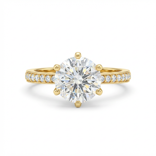 Dainty Six-Prong Round Solitaire Pavé Band Ring(Adjustable Ring)
