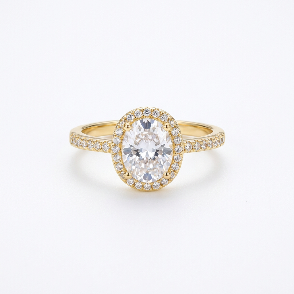 Dainty Oval Cut Halo Pavé Band Ring(Adjustable Ring)
