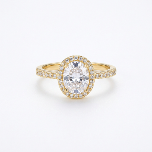 Dainty Oval Cut Halo Pavé Band Ring(Adjustable Ring)