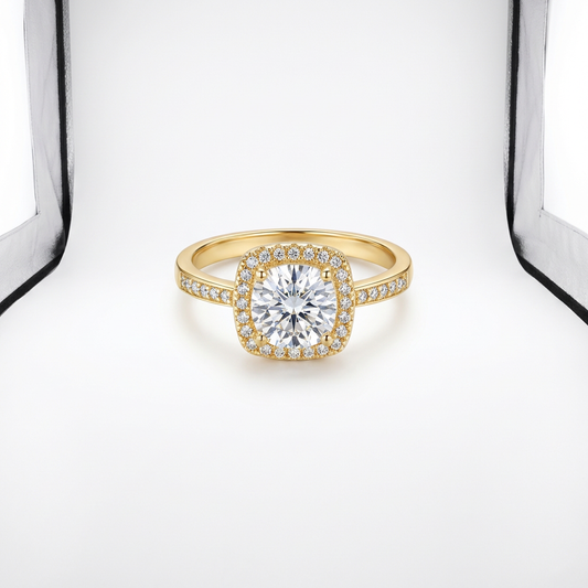 Dainty Cushion Cut Square Halo Pavé Band Ring(Adjustable Ring)