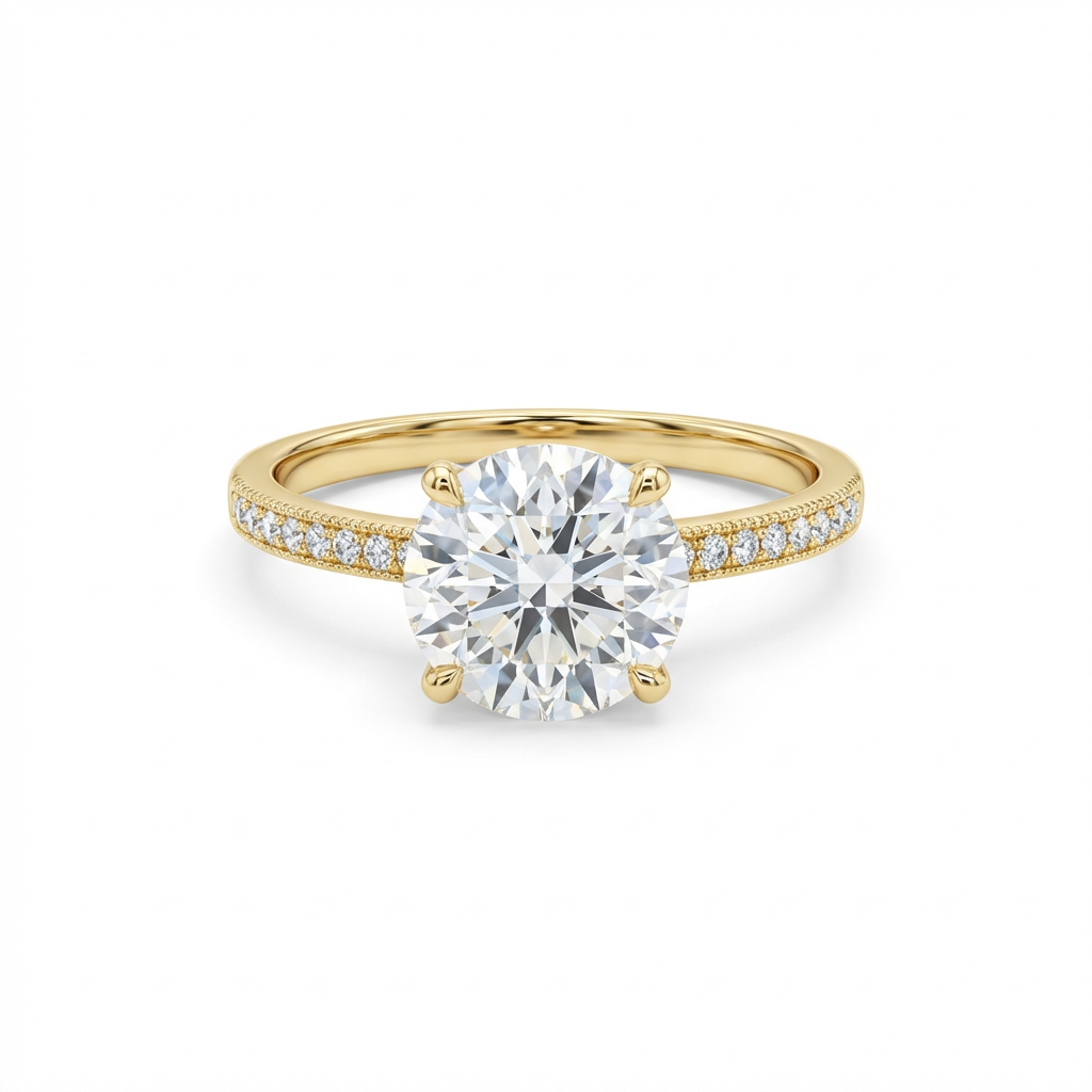 Dainty Four-Prong Round Solitaire Pavé Band Ring(Adjustable Ring)