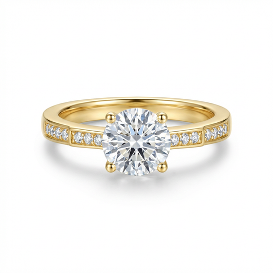 Dainty Four-Prong Round Solitaire Channel-Set Pavé Ring(Adjustable Ring)