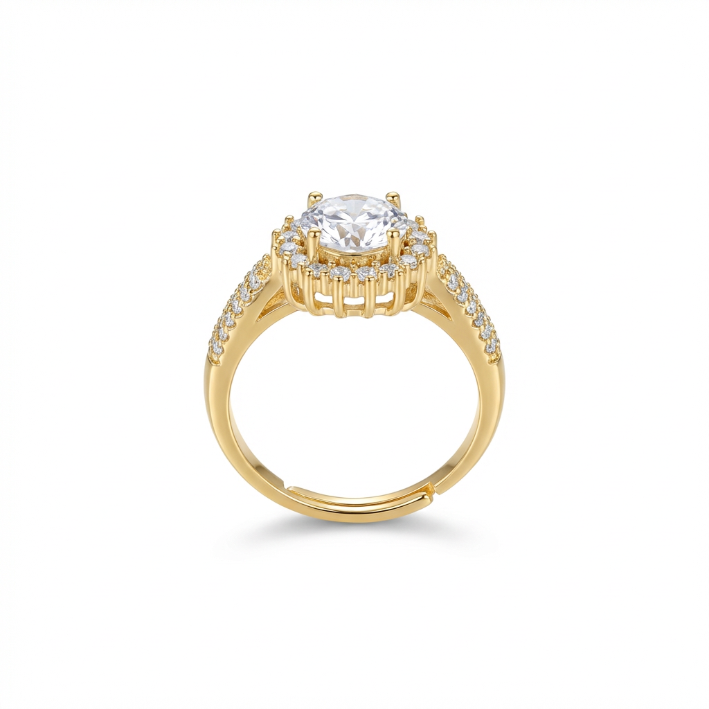 Dainty Double Halo Round Solitaire Adjustable Pavé Ring(Adjustable Ring)