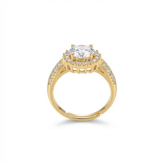 Dainty Double Halo Round Solitaire Adjustable Pavé Ring(Adjustable Ring)