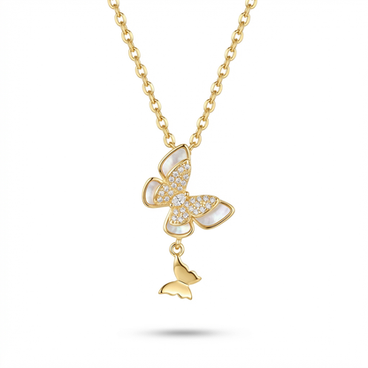 Petite Shell & Crystal Butterfly Necklace | Dainty Stainless Steel Charm